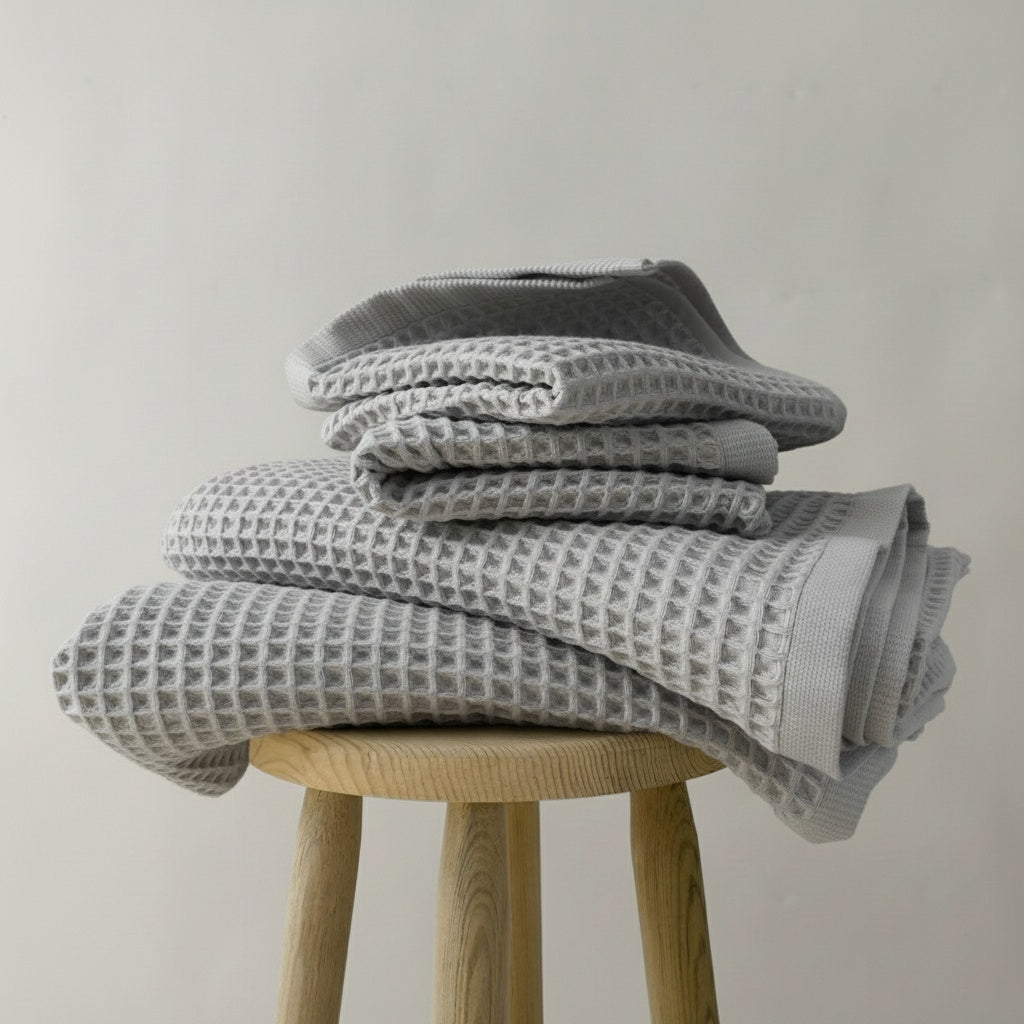Luxury Organic Waffle Hand Towel (Pair) - Mist Grey