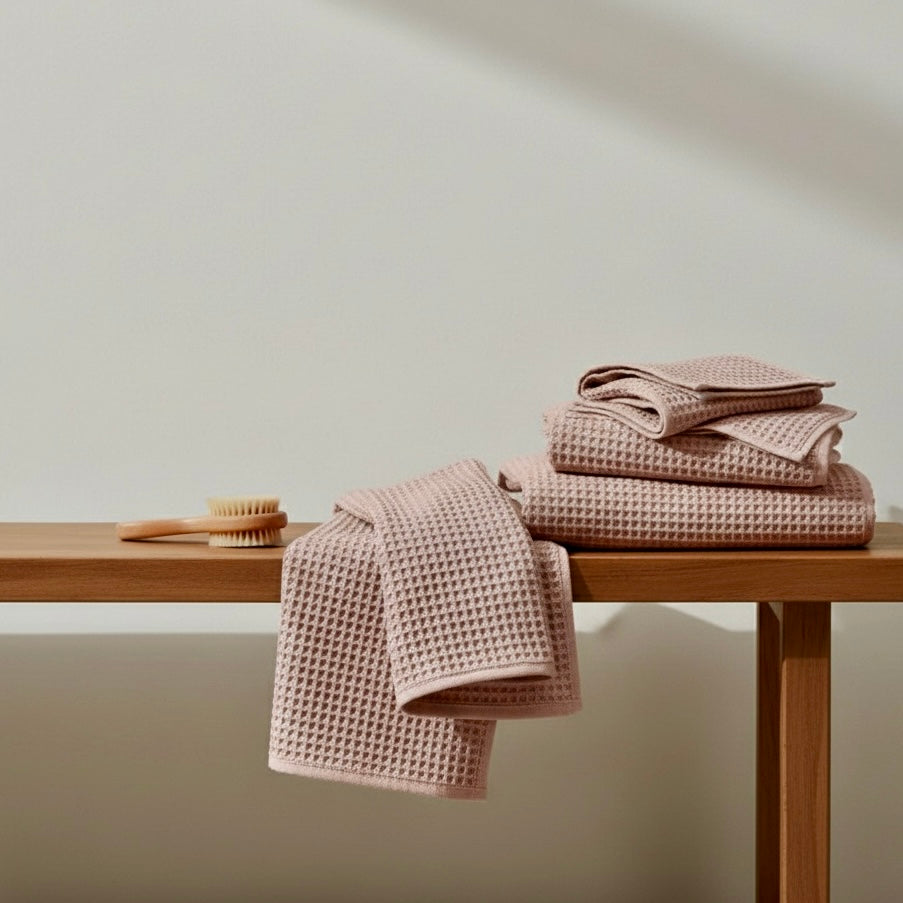 Luxury Organic Waffle Hand Towel (Pair) - Pink Clay