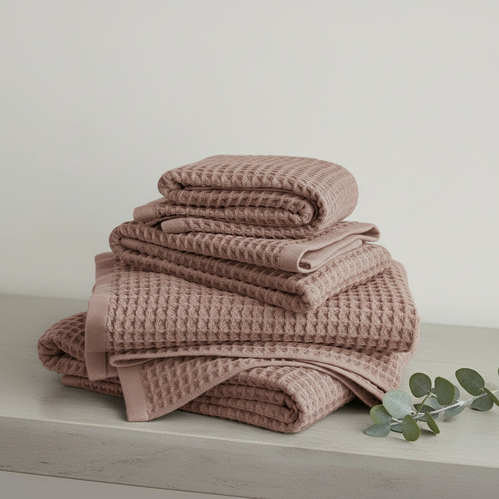 6 Piece Waffle Towel Bundle in Pink Clay