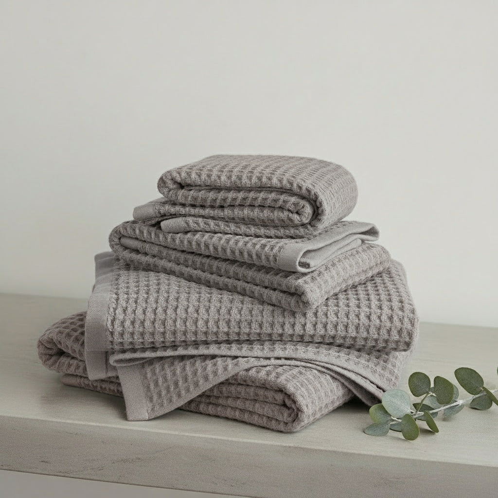 Luxury Organic Waffle Hand Towel (Pair) - Mist Grey
