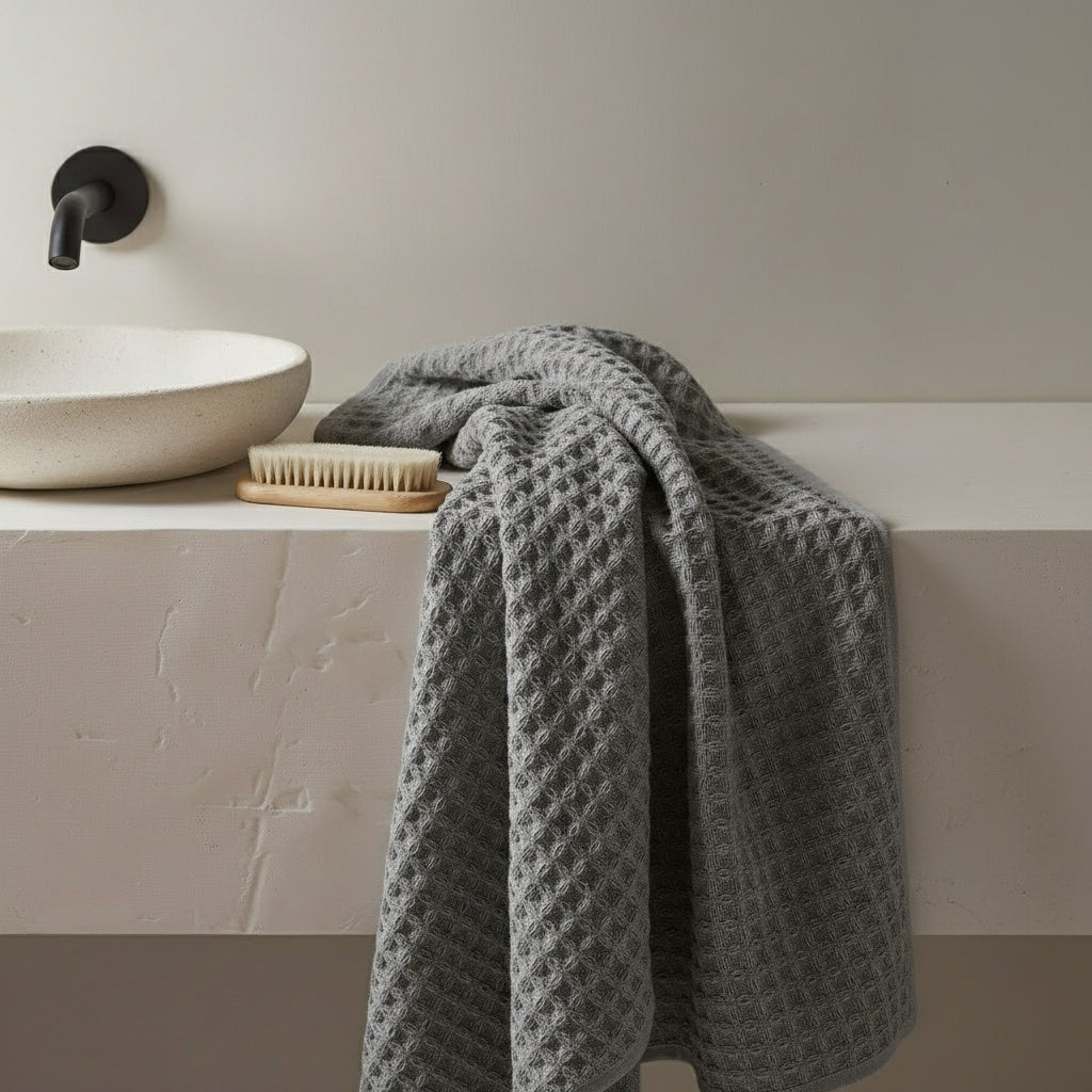 Luxury Organic Waffle Hand Towel (Pair) - Mist Grey