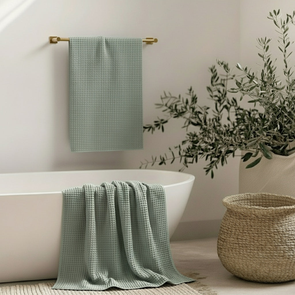 Luxury Organic Waffle Bath Sheet - Sage Green
