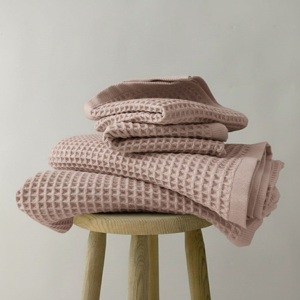 Luxury Organic Waffle Hand Towel (Pair) - Pink Clay