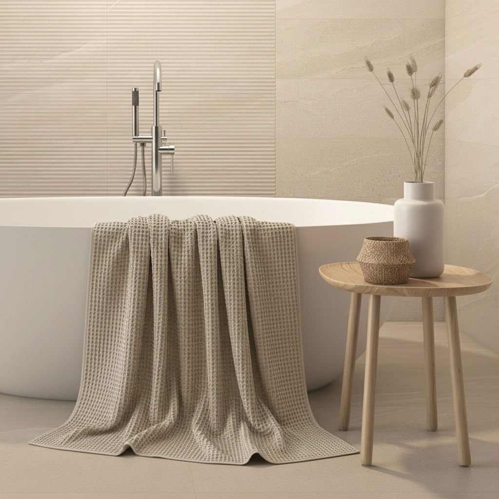 Luxury Organic Waffle Bath Sheet - Natural Beige