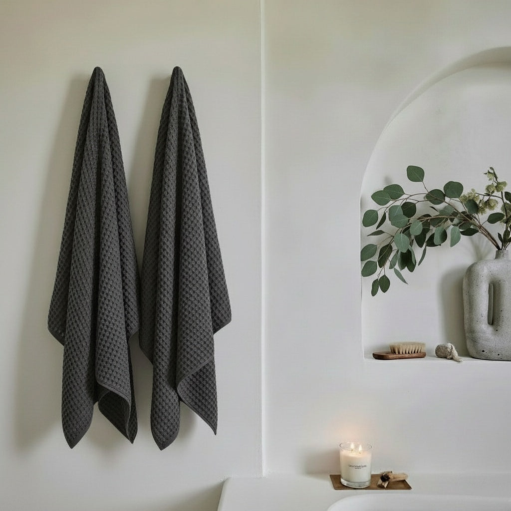 Luxury Organic Waffle Bath Sheet - Charcoal