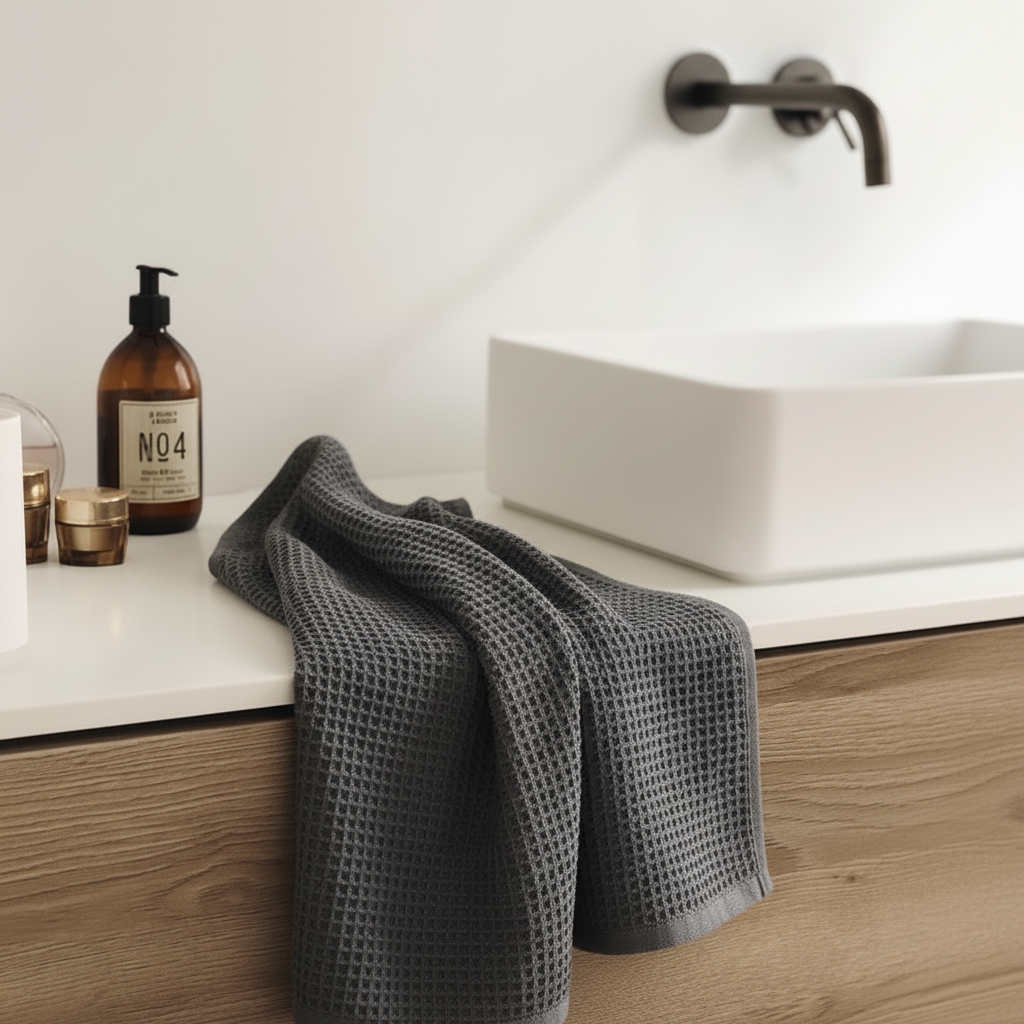 Luxury Organic Waffle Hand Towel (Pair) - Charcoal