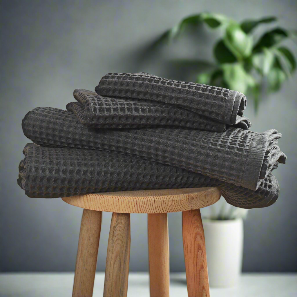 6 Piece Waffle Towel Bundle in Charcoal