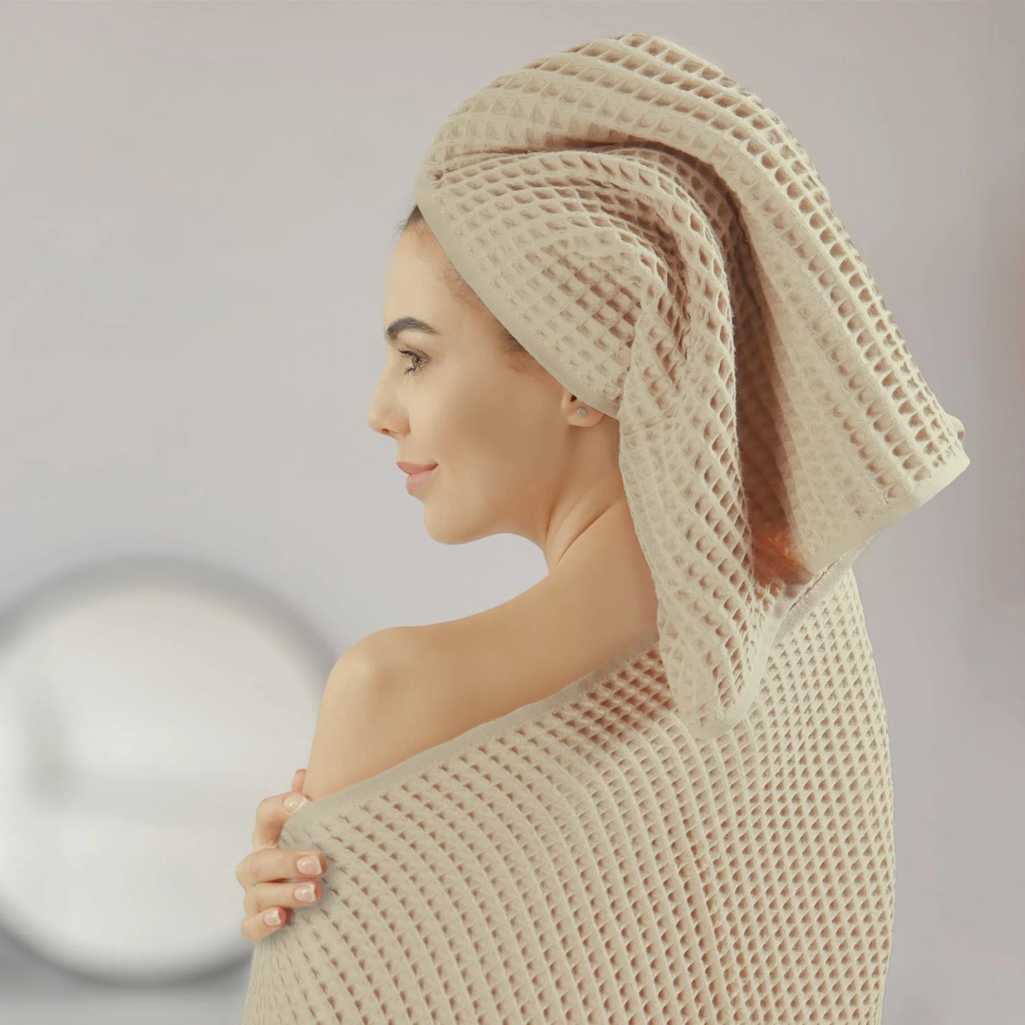 Luxury Organic Waffle Hand Towel (Pair) - Natural Beige