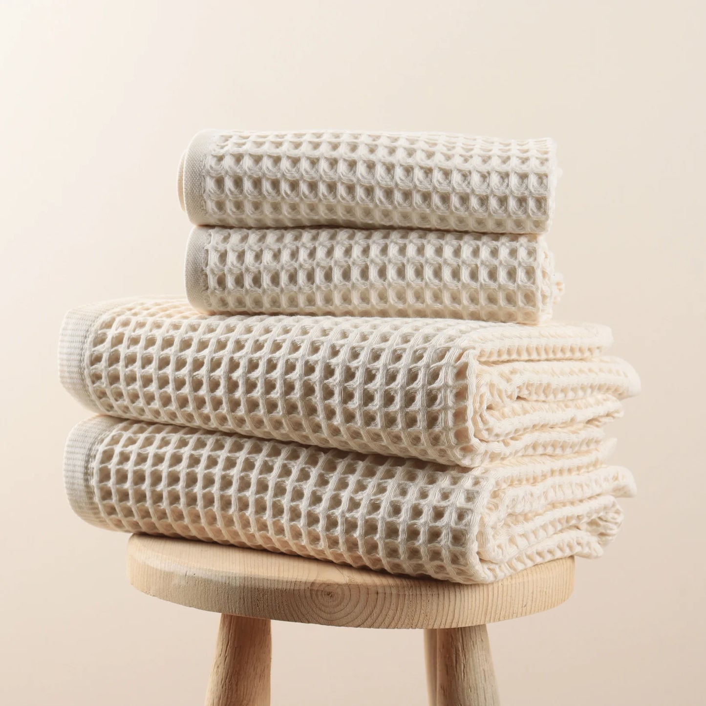 Luxury Organic Waffle Hand Towel (Pair) - Natural Beige