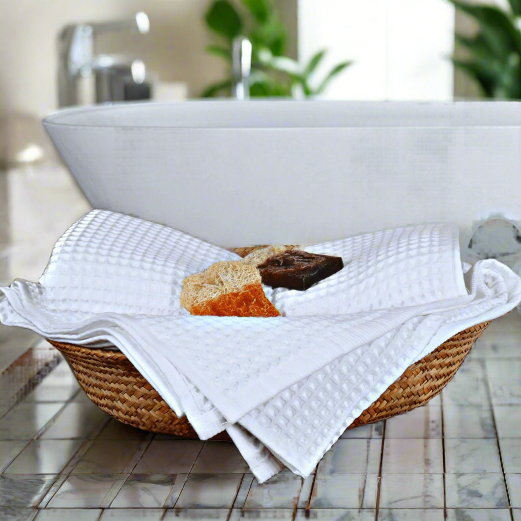Luxury Organic Waffle Hand Towel (Pair) - White