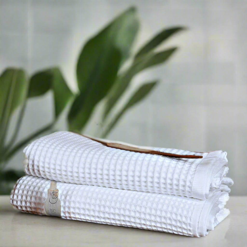 Luxury Organic Waffle Hand Towel (Pair) - White