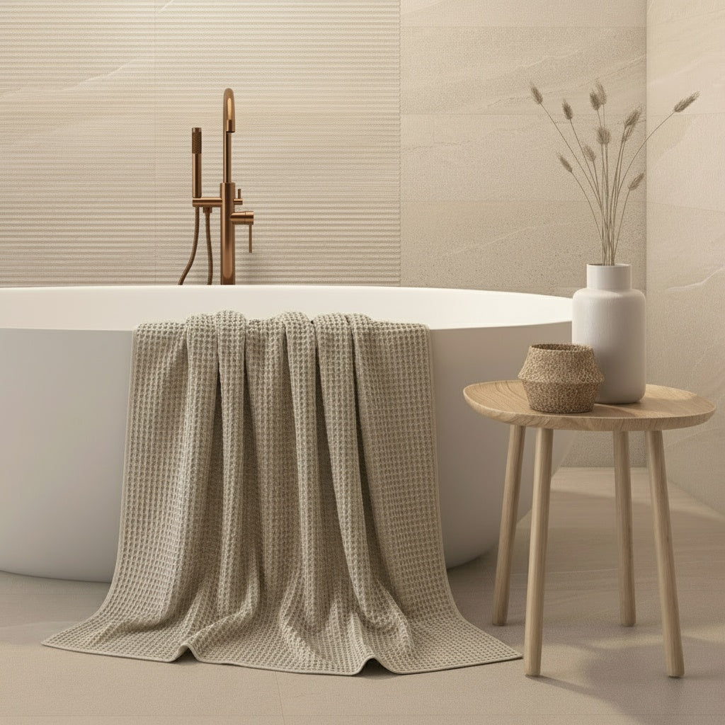 6 Piece Waffle Towel Bundle in Natural Beige