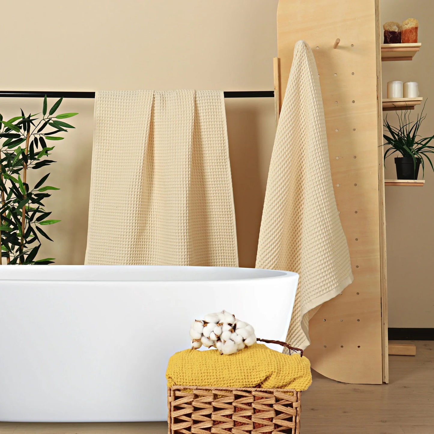 Luxury Organic Waffle Hand Towel (Pair) - Natural Beige